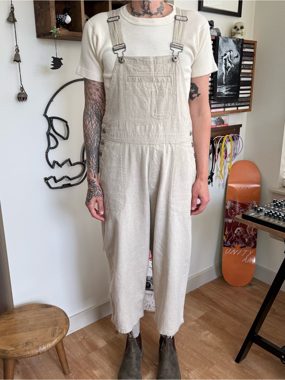 Vintage 90s Columbia Linen Blend Capri Overalls ~ Size Medium